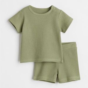 H&M 2 piece cotton set, khaki green, waffled cotton jersey